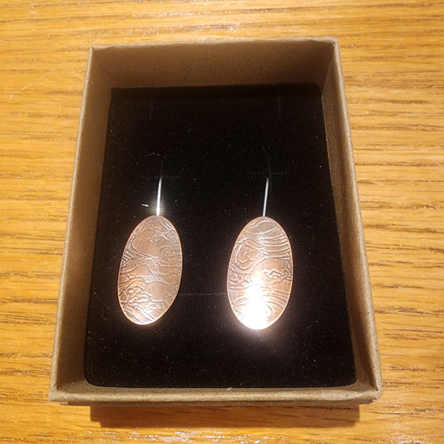 Clewdoodle | Earrings | Copper Swirling Wave Texture Earrings