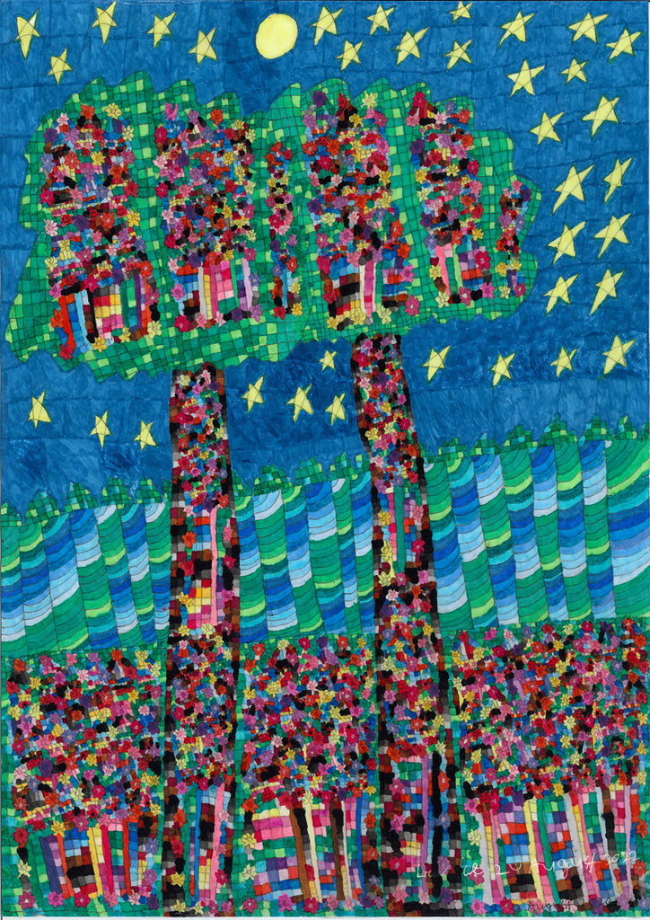 Lien To | Artwork | Two Green Trees at Night