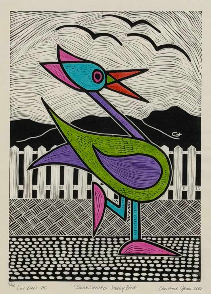 Christine  Upton | Printmaking | Sleek Strutter Wacky Bird 7/50
