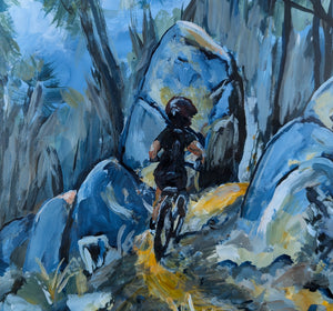 Sophie Baker | Circumnavigating the bush capital from (bike) saddle | Painting | Girl on bike, Mount Stromlo