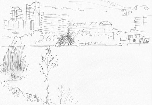 Rowena Evans | Drawing | Looking southwest with Belconnen buildings