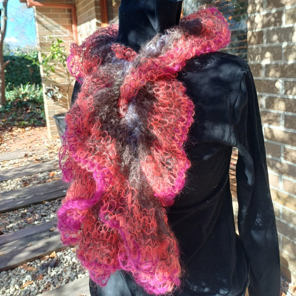Bridget Lafferty | Furling scarf – Orange, pink, mushroom