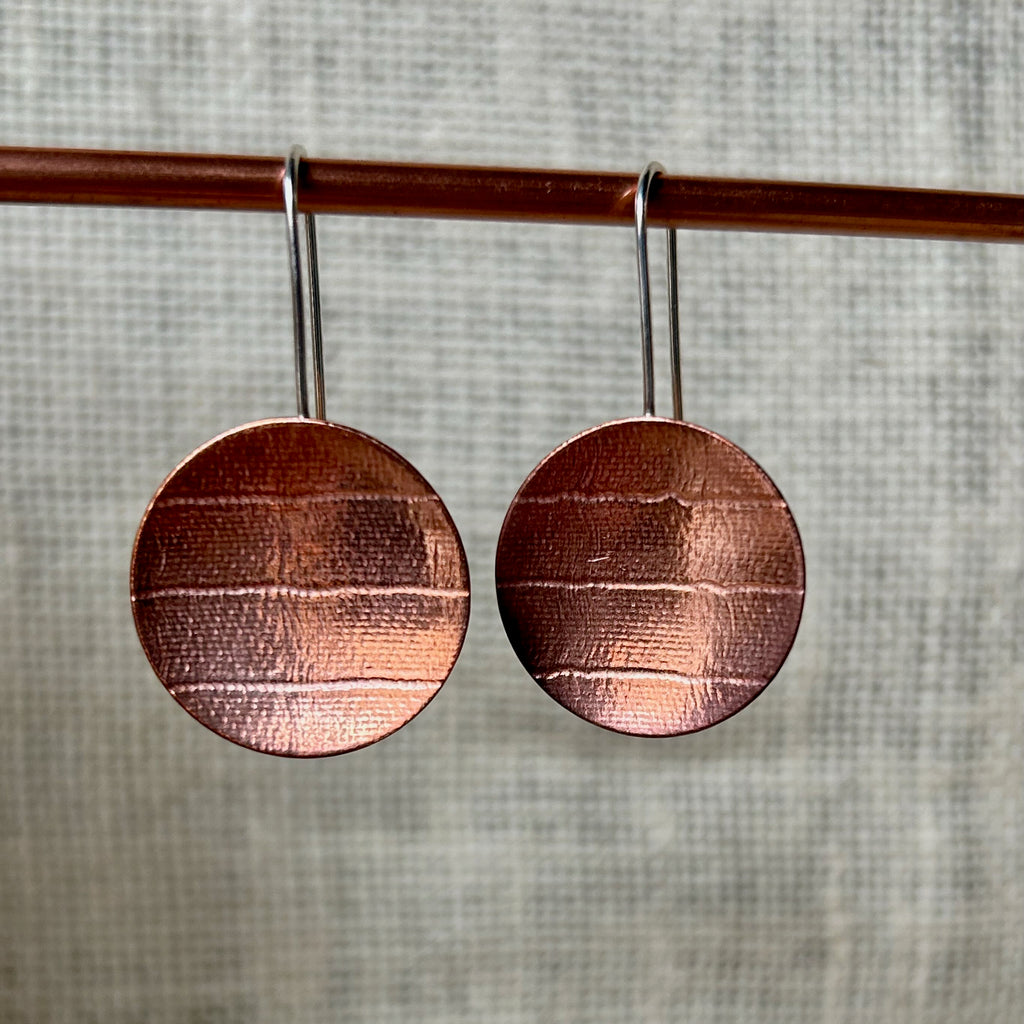 Clewdoodle | Earrings | Copper Stripe Fabric Texture Hook Earrings