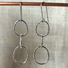 Load image into Gallery viewer, Clewdoodle | Earrings | Silver Hammered Triple Loop Hook Earrings