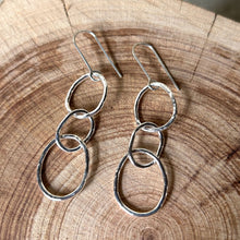 Load image into Gallery viewer, Clewdoodle | Earrings | Silver Hammered Triple Loop Hook Earrings