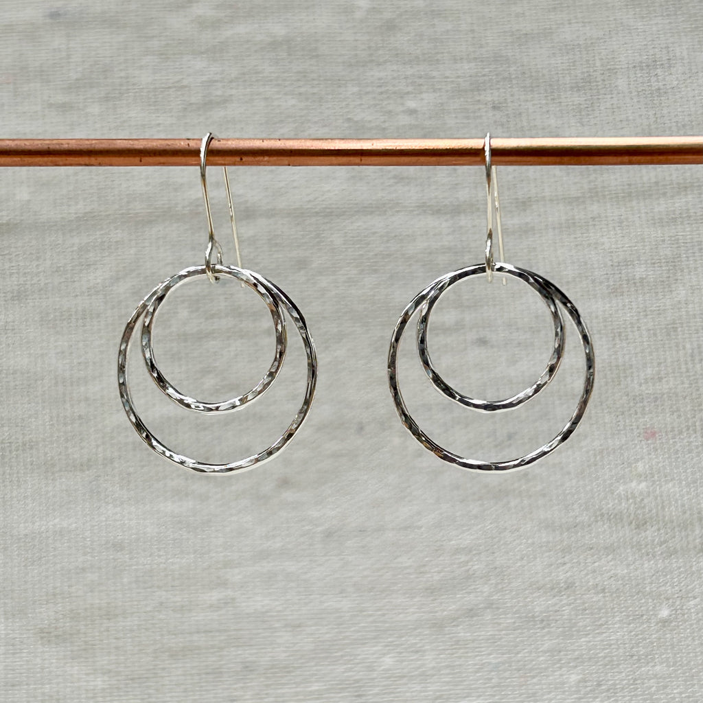 Clewdoodle | Earrings | Silver Hammered Double Ring Stud Earrings