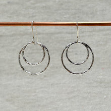 Load image into Gallery viewer, Clewdoodle | Earrings | Silver Hammered Double Ring Stud Earrings