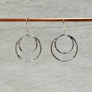 Clewdoodle | Earrings | Silver Hammered Double Ring Stud Earrings