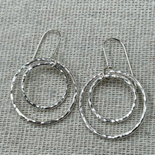 Load image into Gallery viewer, Clewdoodle | Earrings | Silver Hammered Double Ring Stud Earrings