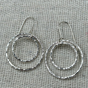 Clewdoodle | Earrings | Silver Hammered Double Ring Stud Earrings
