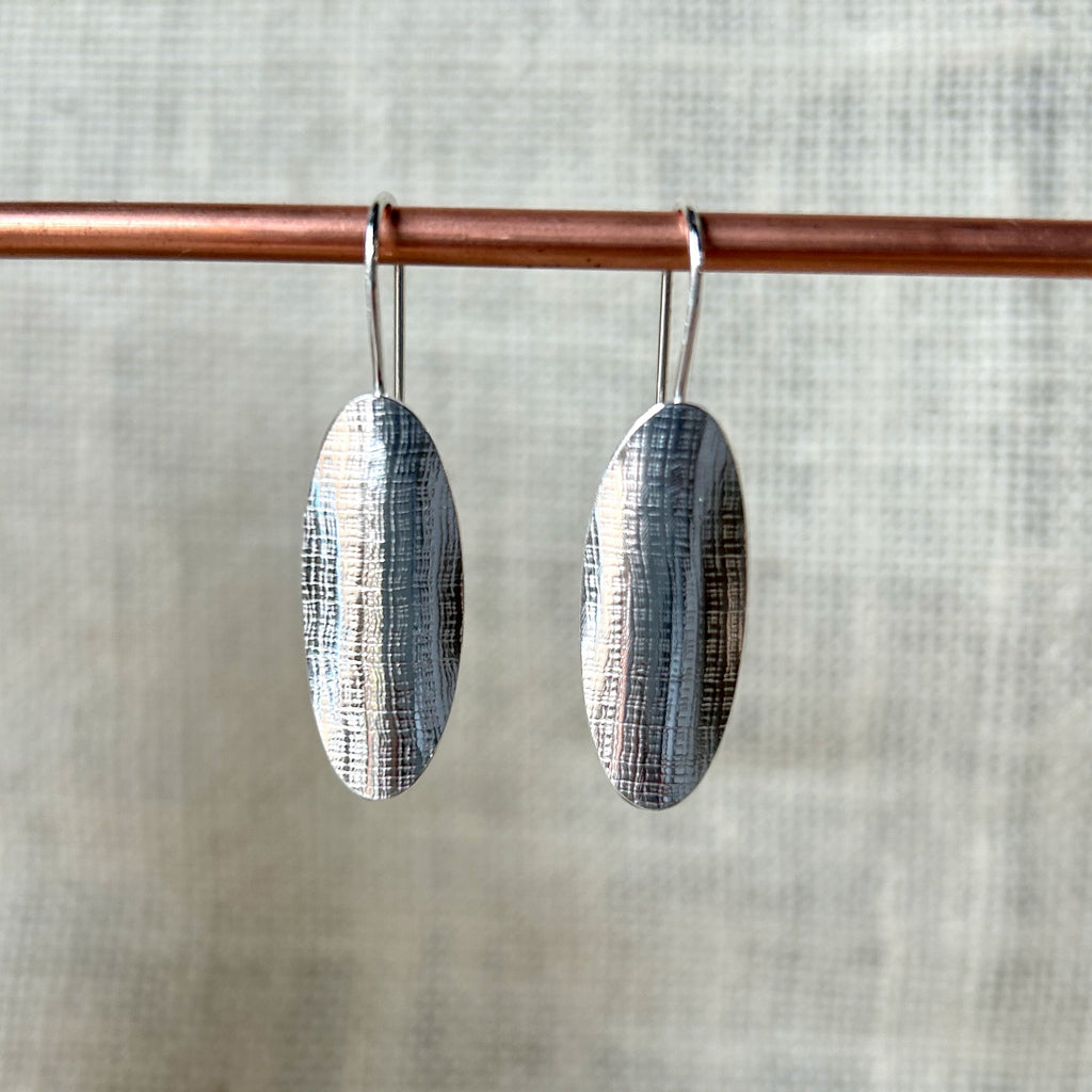 Clewdoodle | Earrings | Silver Fabric Texture Hook Earrings