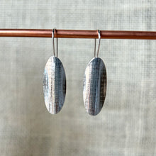 Load image into Gallery viewer, Clewdoodle | Earrings | Silver Fabric Texture Hook Earrings