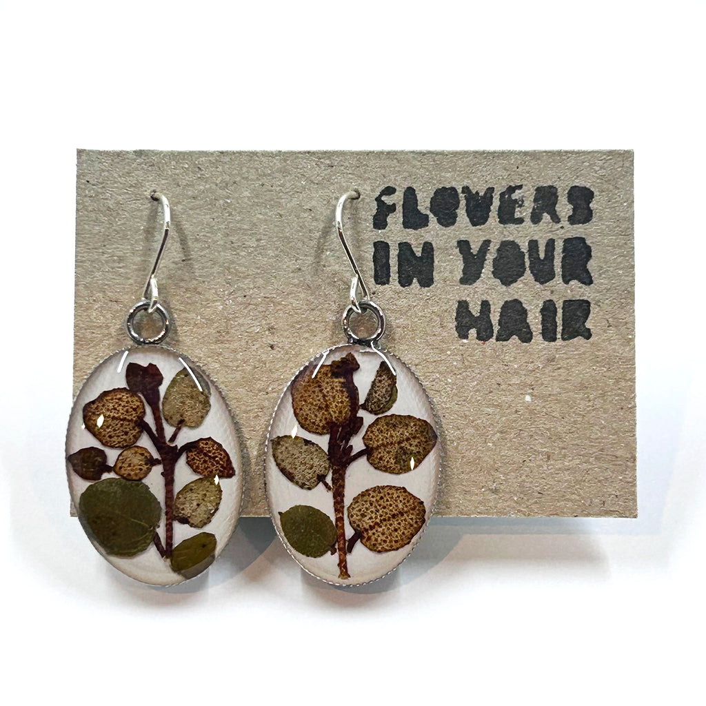 Irina Nazarova | Earrings | Leaves on white – oval