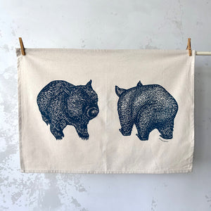 Abby Bursaria Workshop | Tea towel - Wombat front & back |