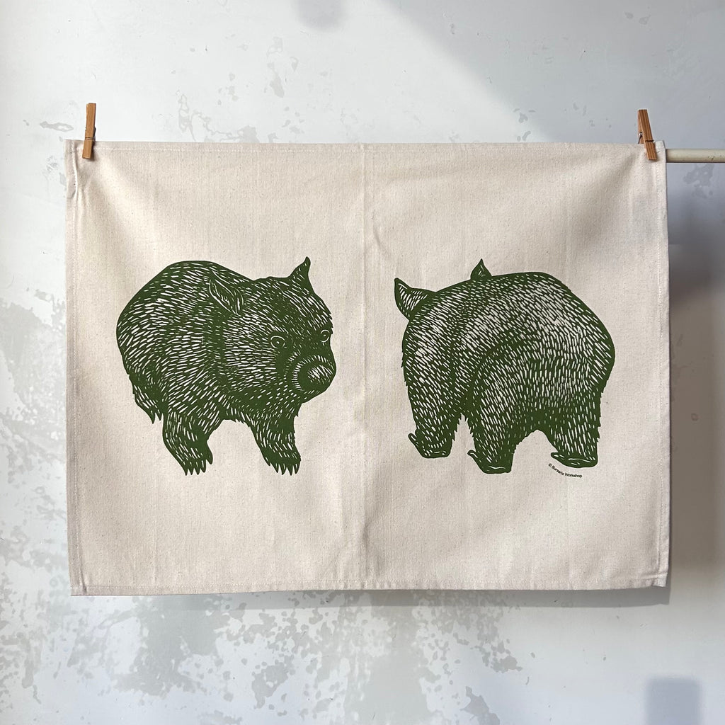 Abby Bursaria Workshop | Tea towel - Wombat front & back |