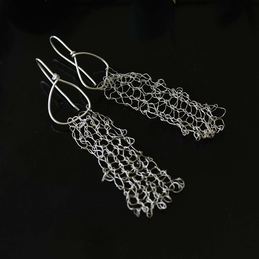 Vspora Art | Knitted Silver Earrings |