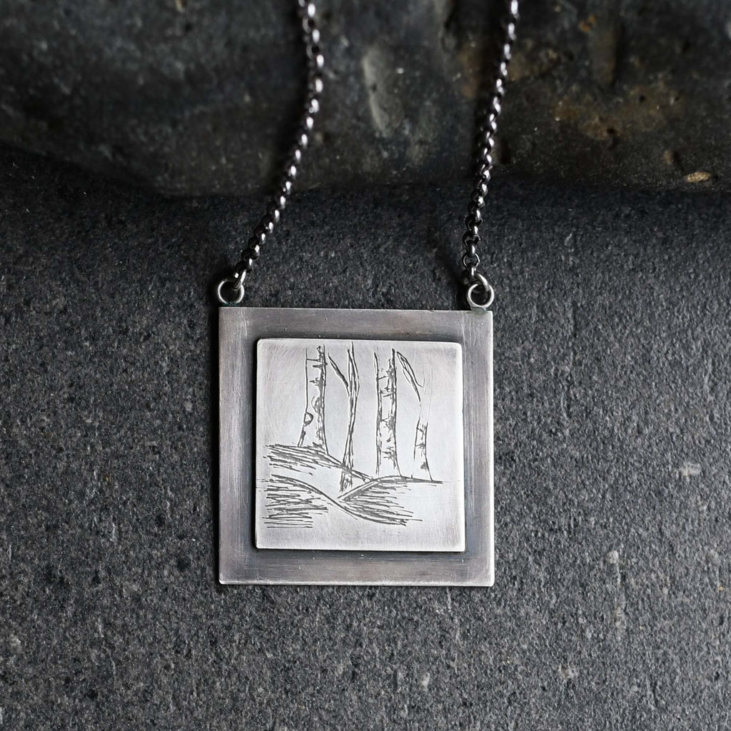 Vspora Art | Dreaming in the Woods Silver Etched Necklace |