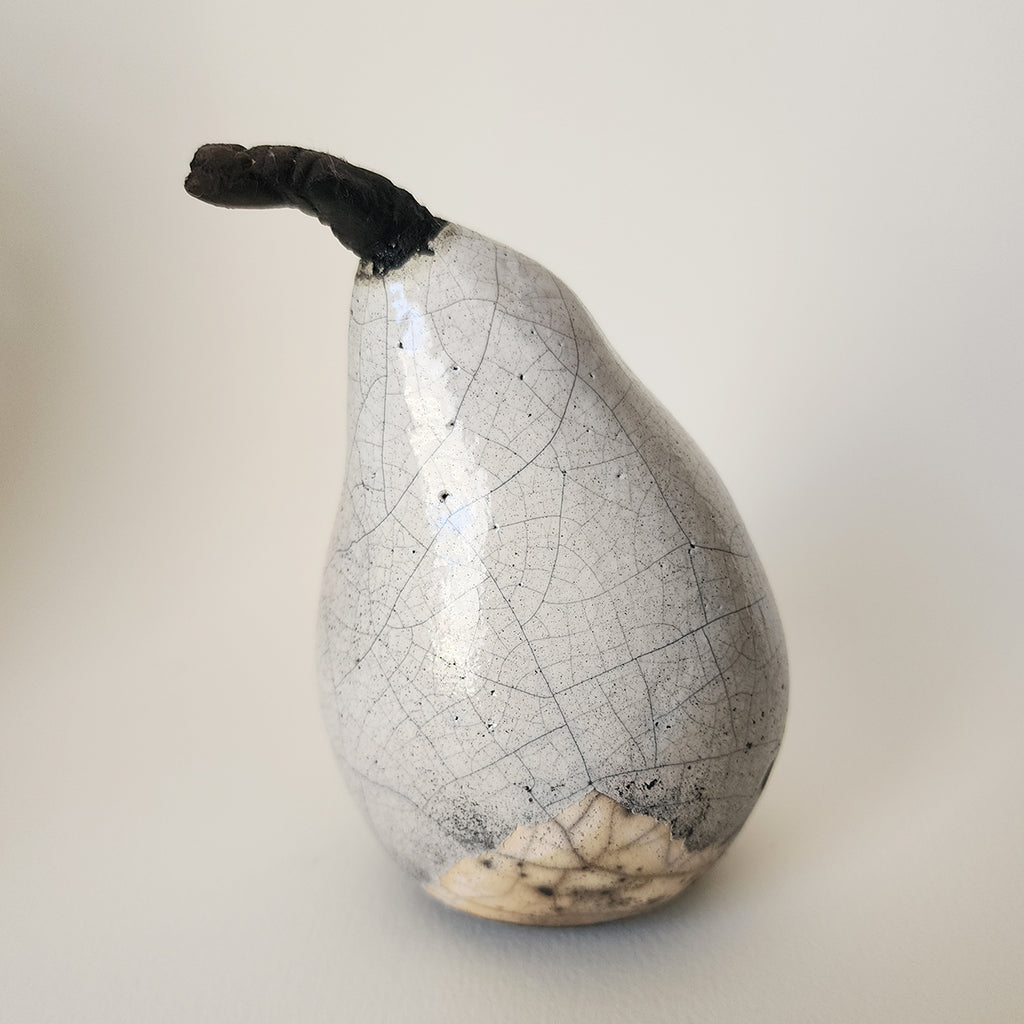 Muddy Ducks | White crackle Raku ceramic pear
