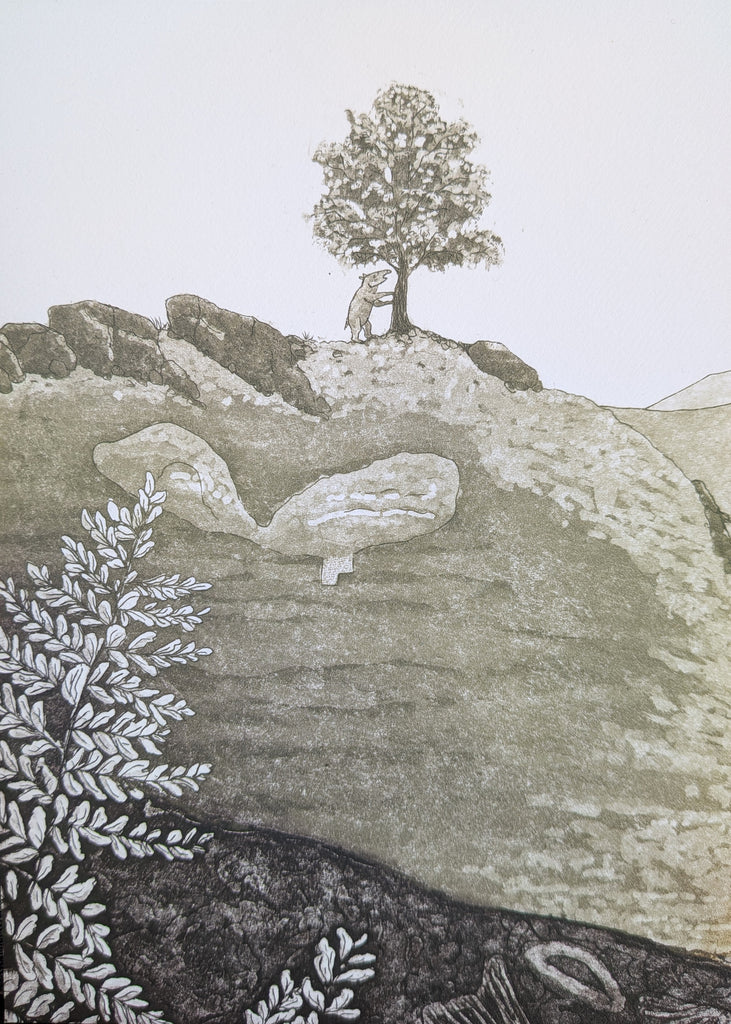 Fenja T. Ringl | Printmaking | Marsupial Tapir (Palorchestes) on the Goodradigbee Limestone. AP2, framed