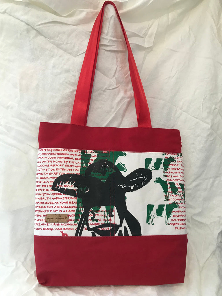 Frisian Cow Design | Beach/shopping/library Bag Red/Green |