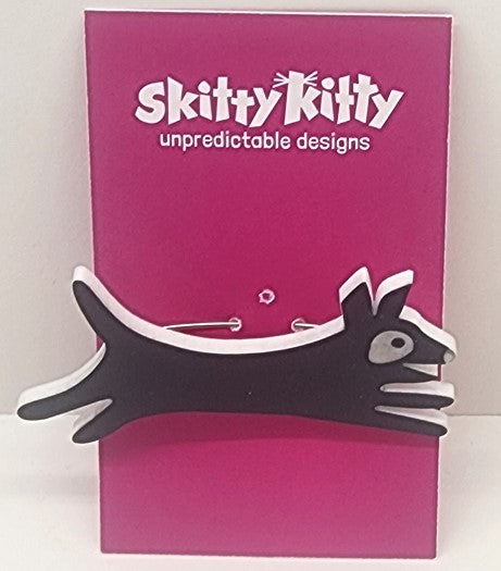 Skitty Kitty | Brooch 4 | Running Dog Brooch - Black white etch