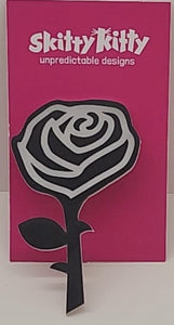 Skitty Kitty | Brooch 3 | Rose on stem Brooch - Black white etch