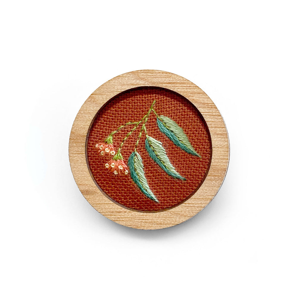 Yarn Industries | Embroidered Brooch-Pendant - Gum Leaf |