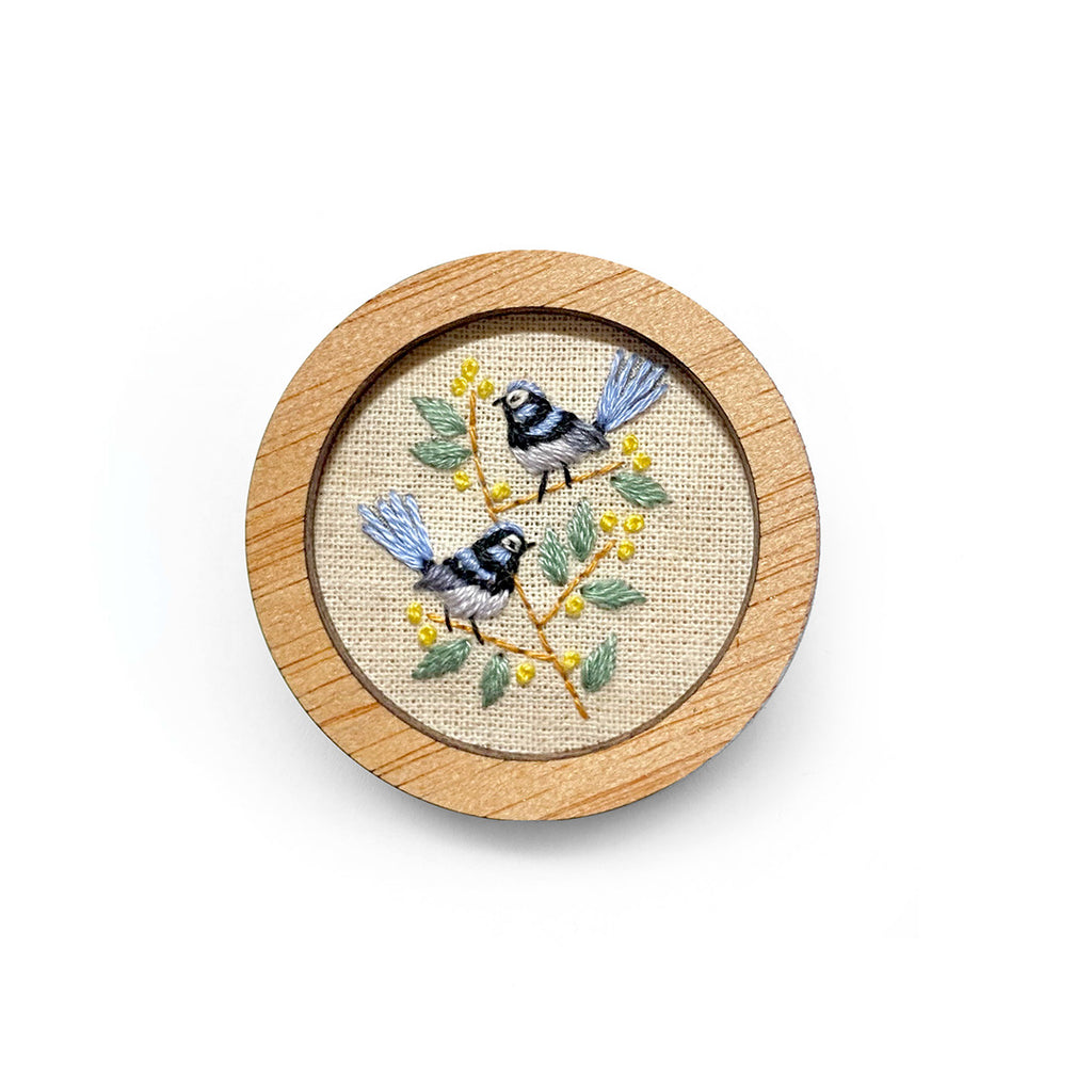 Yarn Industries | Embroidered Brooch-Pendant - Fairy Wren |