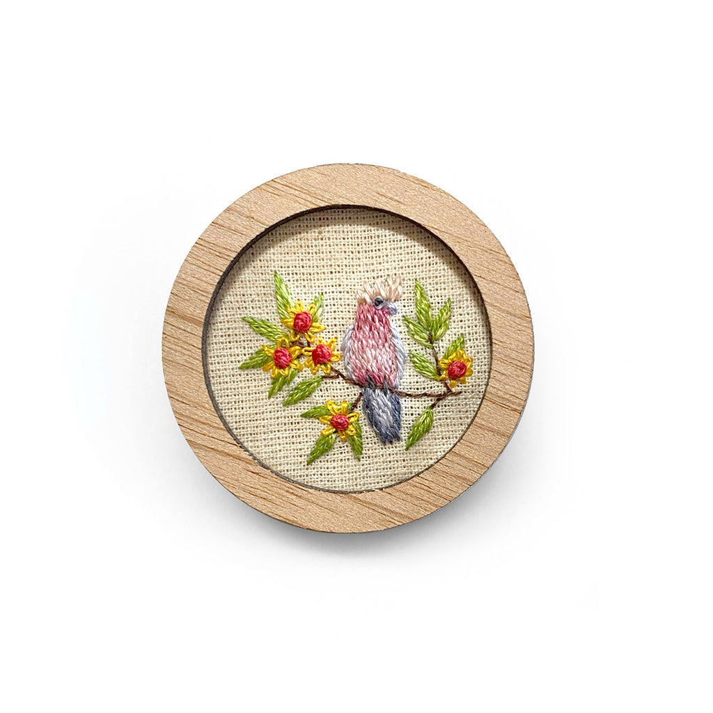Yarn Industries | Embroidered Brooch-Pendant - Galah |