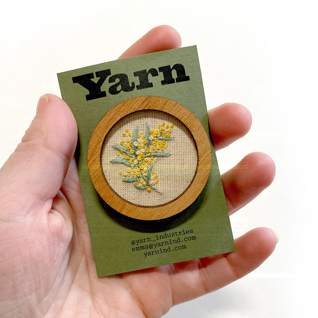 Yarn Industries | Embroidered Brooch-Pendant - Wattle |