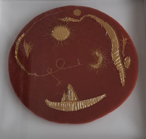 Heidi  Smith | Textiles | Embroidery golden night, Nebra Sky Disk retelling