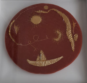 Heidi  Smith | Textiles | Embroidery golden night, Nebra Sky Disk retelling