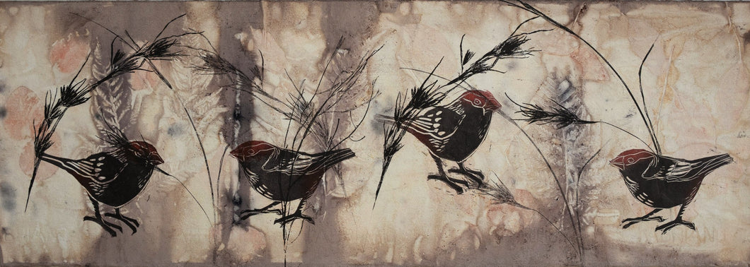 Jo Hollier | Printmaking | Red Browed Finches I
